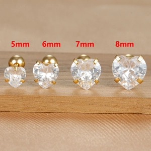 Detailed comparison of heart-shaped zircon earrings in sizes 5mm, 6mm, 7mm, and 8mm