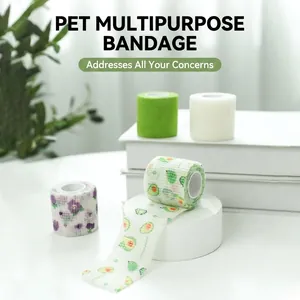 Pet Self Adhesive Elastic Bandage Non-woven Breathable Waterproof Wrap For Dog Cat Wound Joint Paw Protection Printed