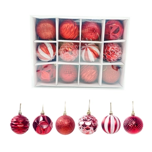 12-pack red Christmas ornaments with glitter and matte textures for holiday tree decoration