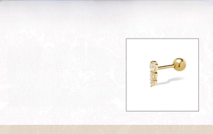 Detailed view of S925 sterling silver three-diamond stud with 18K gold plated screw back