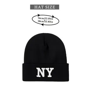 Size chart showing head circumference measurement for NY embroidered knit beanie hat