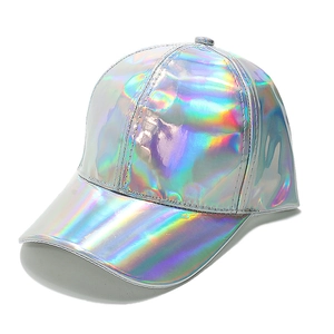 Casquette de baseball argentée holographique avec effet arc-en-ciel métallique