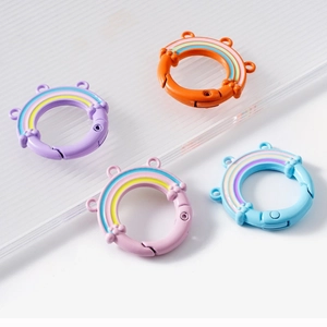 Colorful rainbow spring gate rings with triple attachment holes for DIY keychains