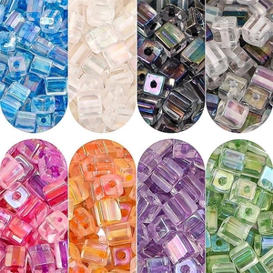 5mm iridescent glass cube beads in eight vibrant colors for DIY jewelry and accessories