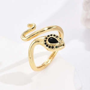 Snake Shaped Open Ring Copper Gold Plated With Zircon Adjustable Fashion Jewelry For Women Small Design Finger Accessory