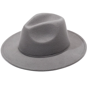 Detail view showing textured gray wool felt material of the vintage fedora hat