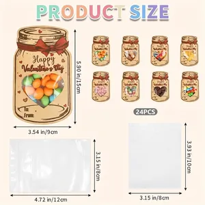 24pcs Valentine's Day mason jar gift cards with bags and size specifications