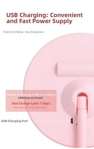Detail of USB charging port on a pink LED makeup mirror with adjustable stand