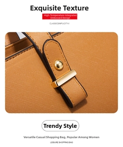Detail of tan cross-pattern leather texture with gold metal rivets and stamped hardware