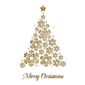 Golden snowflake Christmas tree wall sticker with Merry Christmas greeting and star