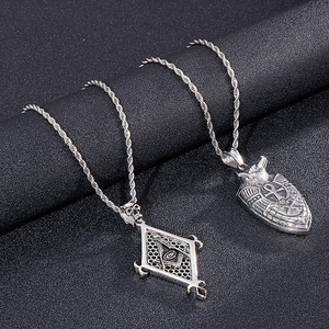 Men's retro stainless steel pendants featuring evil eye skull and ankh shield motifs