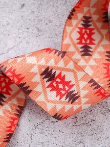 Ethnic geometric pattern adjustable shoulder strap with orange and beige woven fabric