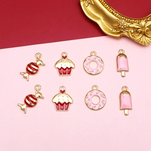 Assorted sweet dessert enamel charms including cupcakes and donuts for DIY jewelry making