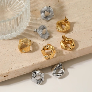 Geometric Irregular Twisted Earrings 316 Stainless Steel Hammered Frosted Polished Fashion Jewelry For Women