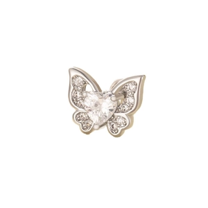 Elegant butterfly screw back stud earrings with heart cubic zirconia in titanium steel