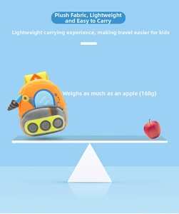 Detail of lightweight orange excavator plush backpack for kids weighing only 168g