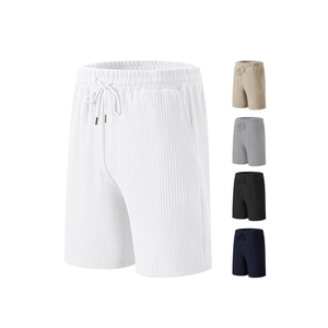 Men Casual Shorts Corduroy Ribbed Texture Elastic Waist Drawstring With Metal Tips Loose Fit Sports Beach Wear
