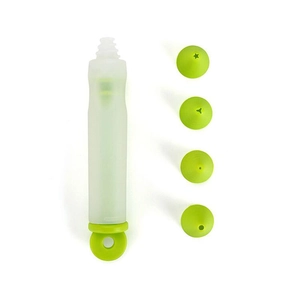 Silicone baking pen with four green interchangeable nozzles for cake and cookie decorating