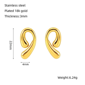 Polished 18k gold plated stainless steel comma earrings with 22mm height and 3mm thickness
