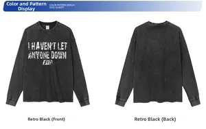 Vista fronte e retro della t-shirt a maniche lunghe nera lavata retrò con stampa