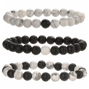 Natural Lava Stone White Turquoise Beaded Bracelet Elastic Stretch Round Beads Minimalist Jewelry For Men Women