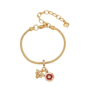 Bracelet chaîne serpent dorée avec pendentifs abeille et marguerite rouge