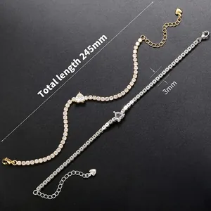 Bracelets tennis or et argent avec zircon en forme de cœur et pavé de cristaux