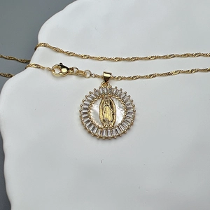 Vintage Guadalupe Saint Benedict necklace with white mother of pearl and zircon pendant