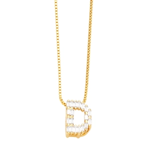 Fashion gold box chain necklace featuring a zircon-encrusted letter D pendant on white background