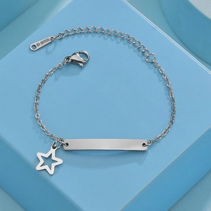 Polished stainless steel ID bracelet for kids with adjustable chain and star pendant