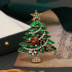 Christmas Brooch Pin Alloy Enamel Rhinestone Santa Claus Christmas Tree Festive Holiday Jewelry For Women