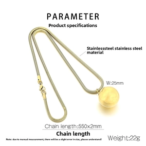 Detail of 25mm golden sphere pendant on a 550mm stainless steel snake bone chain