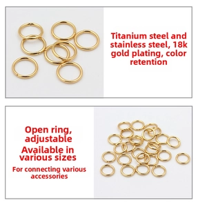 Macro shot of 18k gold plated stainless steel open jump rings for DIY jewelry making