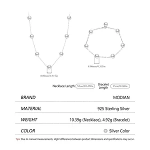 S925 sterling silver necklace and bracelet set with 8mm white pearls and dimensions