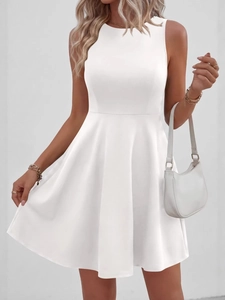Modern white sleeveless A-line dress with a slim fit and minimalist matte finish