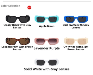 Collection of rectangle thick frame sunglasses in seven vintage color variations