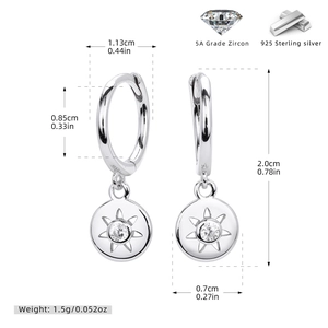 Detailed dimensions of 925 silver star pendant earrings with 5A grade zircon accents