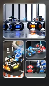 Action collage showing 2.4G RC stunt battle cars with LED lights and off-road wheels