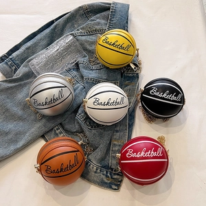 Mini basketball chain bags in various colors on denim jacket for women's crossbody wear