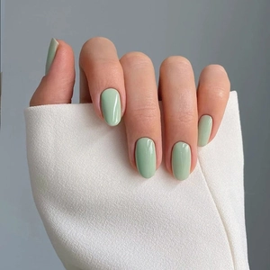 Oval Glossy Press On Nails Mint Green Sage Green Artificial Fingernails Manicure Tips ABS