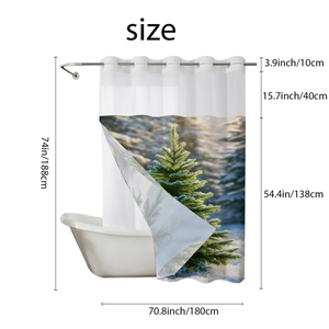 71x74 inch double layer shower curtain with snow pine tree print and metal hooks