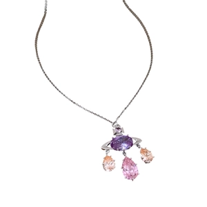 French luxury silver saturn pendant necklace with purple zircon and colorful crystals