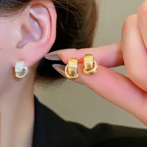 Minimalist C Shape Stud Earrings Twisted Knot Copper With 925 Sterling Silver Earring Post Matte Brushed Jewelry For Women