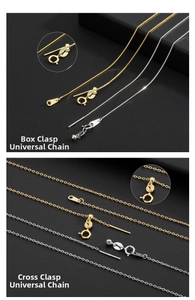 Detail of S925 sterling silver box and cross chain with adjustable sliding bead pin