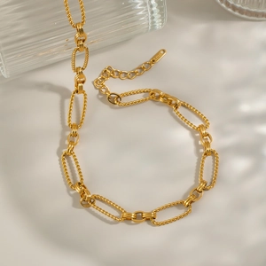 18K Gold Plated Stainless Steel Necklace Twisted Rope Chain Oval Link Minimalist Vintage Jewelry For Women