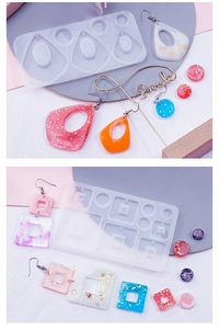Detail of multi-shape silicone resin molds for DIY earrings featuring stars and moon shapes