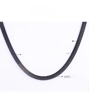 Detail of 9mm black mesh titanium steel chain with 60cm length and 45g weight specs