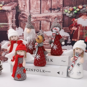 Christmas Ornaments Plush Dolls Knitted Fabric Santa Snowman Reindeer Angel With Wings Hanging Holiday Home Tree Decor
