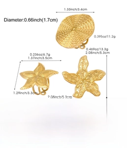 Detail view of starfish napkin rings with dimensions and stainless steel material specs