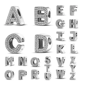 Silver A-Z alphabet charms with white cubic zirconia and S925 sterling silver hallmark